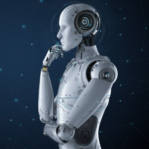 A robot in a thoughtful pose