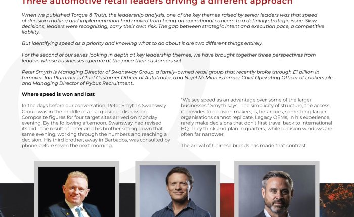 Theme 2 – design Collage of three business executive headshots (Peter Smyth, Ian Plummer, Nigel McMinn) over a dark, graphic background with captioned profiles beneath each photo
