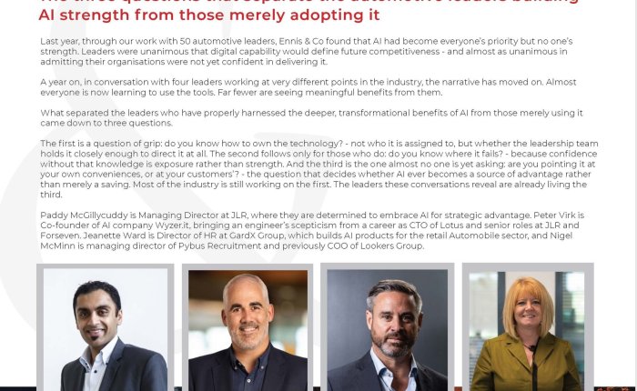 Headline page: 'The Adoption Illusion' with a grid of executive headshots and captions beneath.